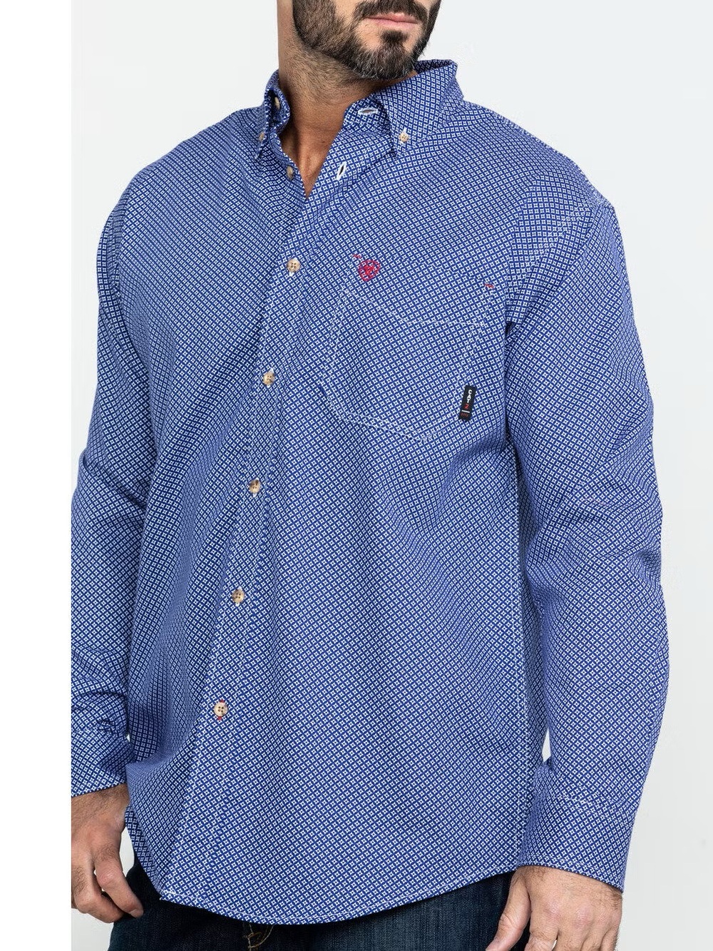 Ariat FR Cobalt Print Liberty Work Shirt Men’s Large Flame Resistant CAT 2